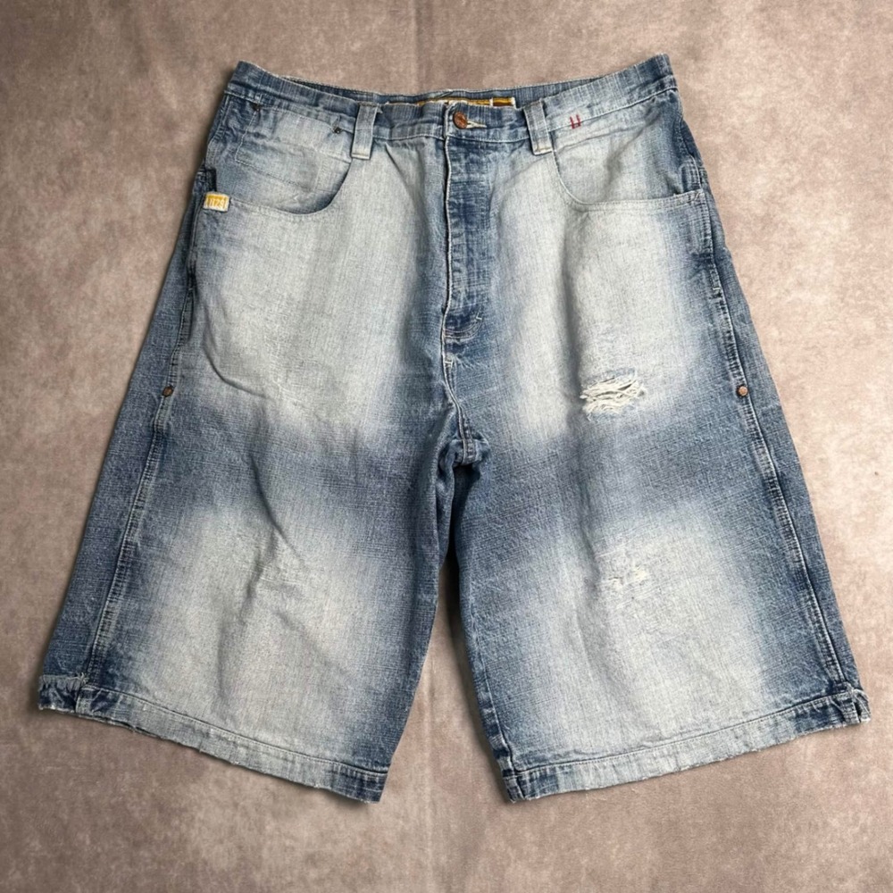 Lot29 Mens Baggy Denim Shorts Light Wash Distressed Y2K Streetwear Size 38